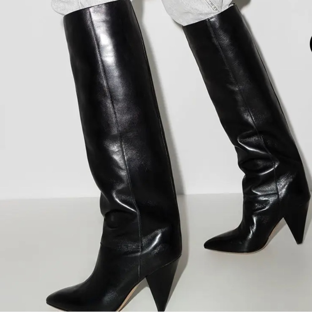 WORN ONCE - ISABEL MARANT Black leather knee-high boots